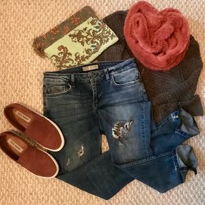 Zara Distressed Skinny Jeans w/ Ankle Zipper